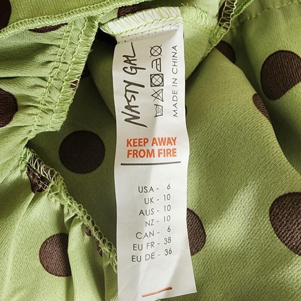 Nasty Gal Satin‎ Spot Tiered Frill Smock Dress Green/Brown Size 6 - Picture 7 of 8